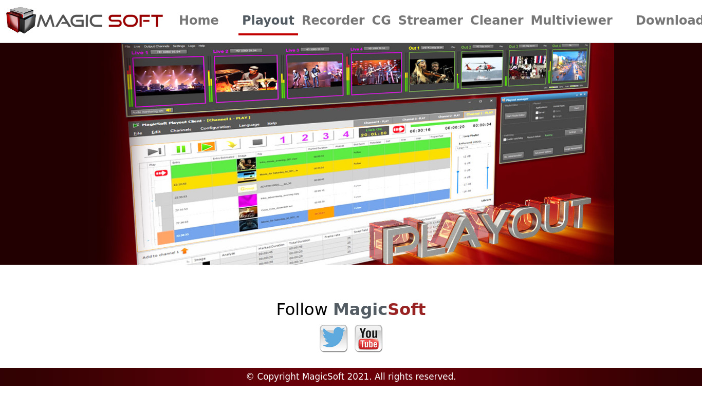 MagicSoft Playout Landing page