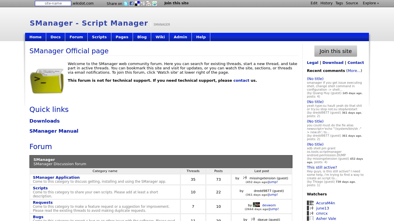 Script Manager – SManager Landing page