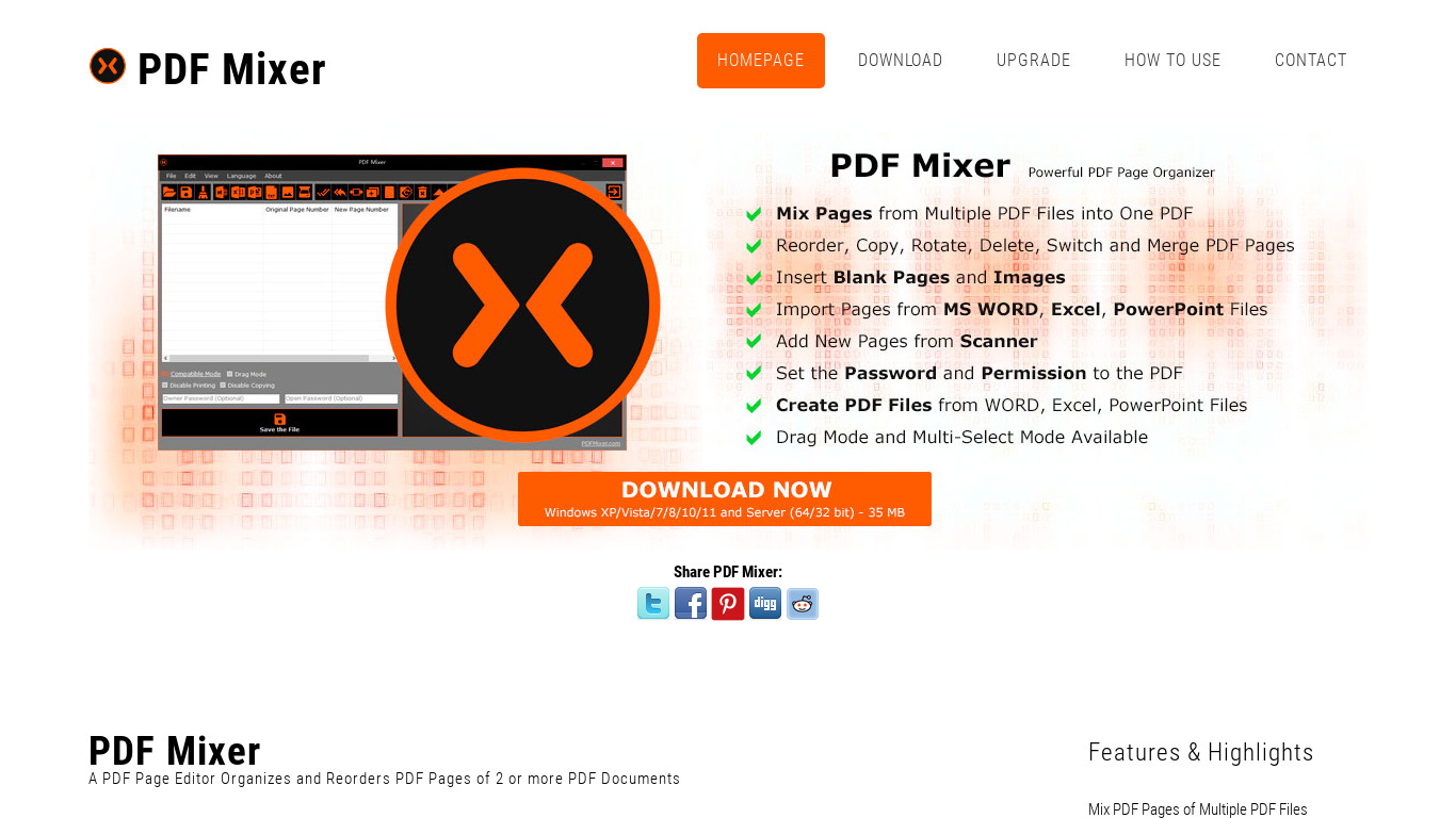 PDF Mixer Landing page
