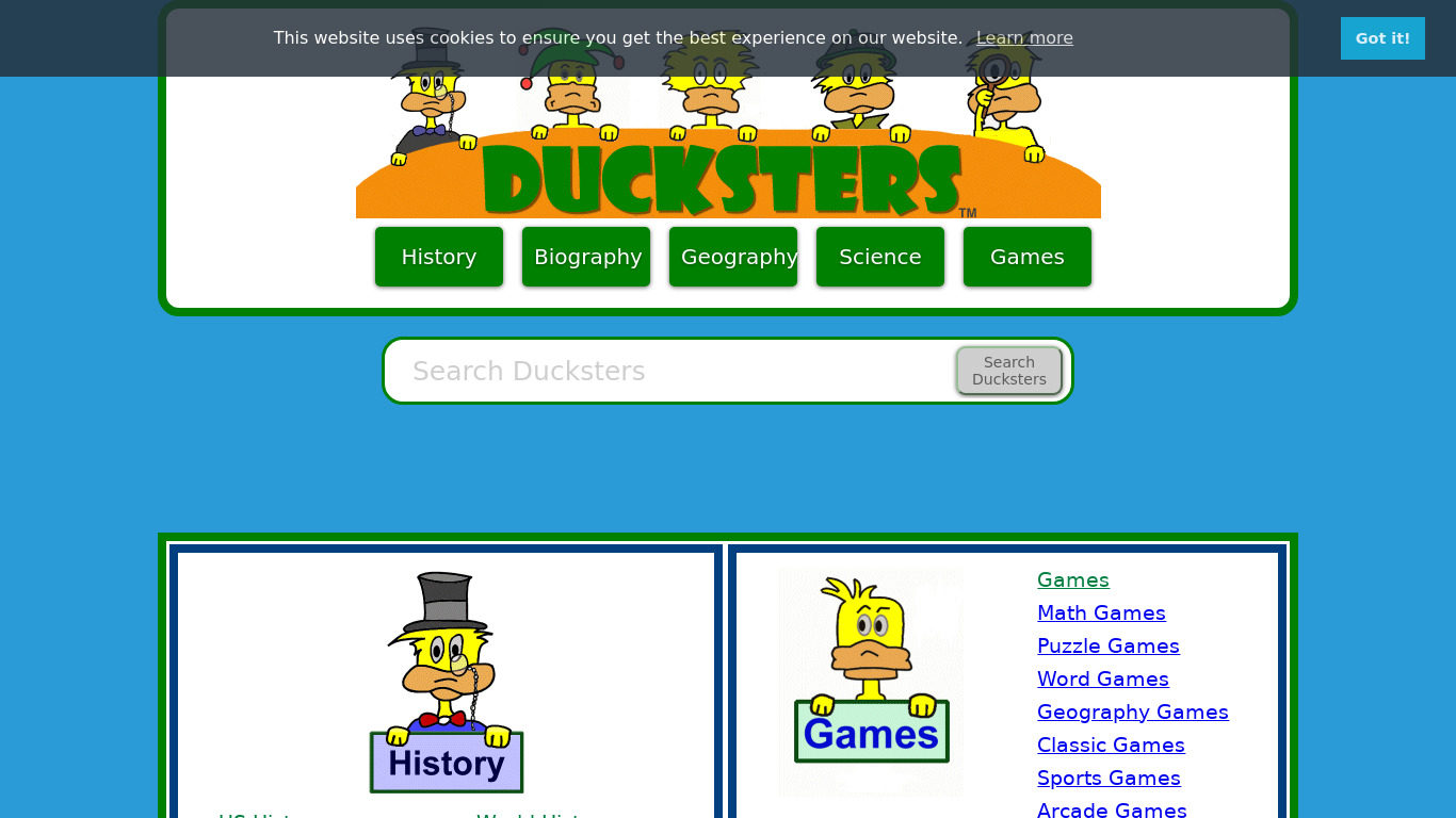 Ducksters Landing page