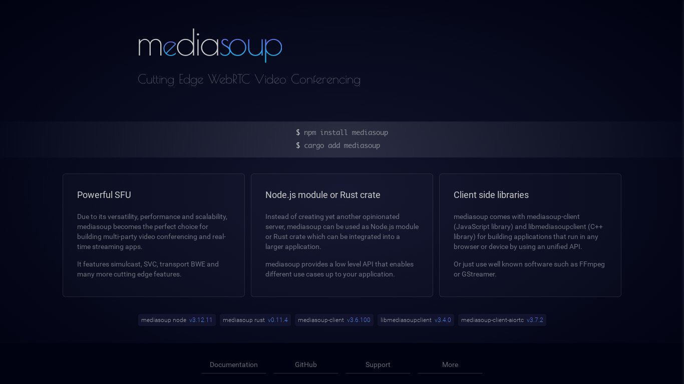 Mediasoup Landing page