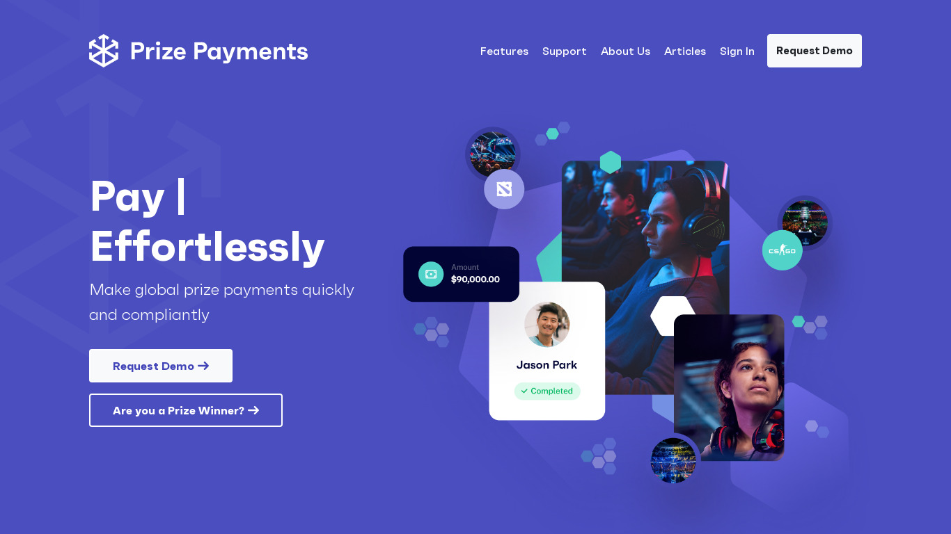 Prize Payments Landing page