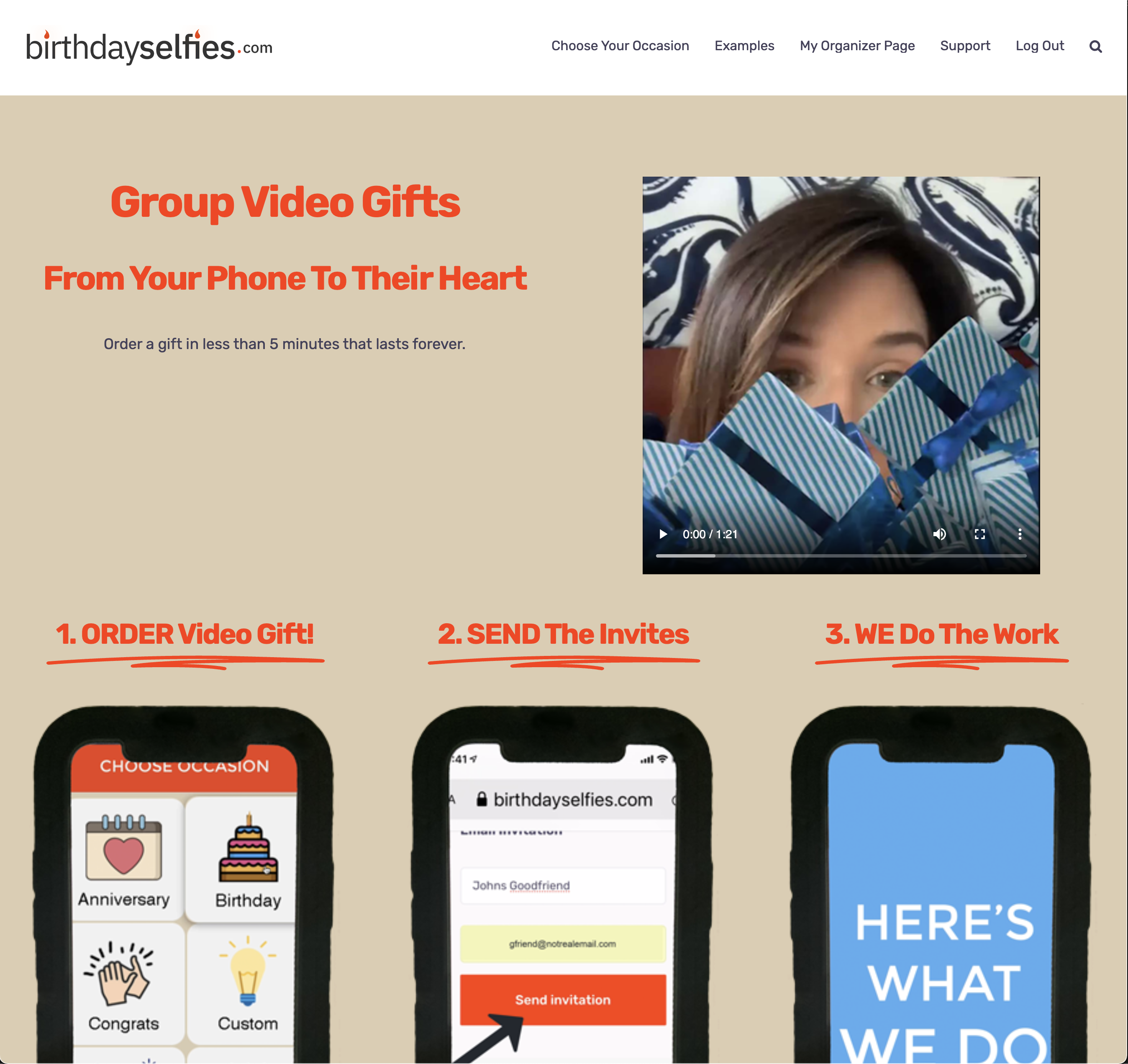 birthdayselfies.com Landing page