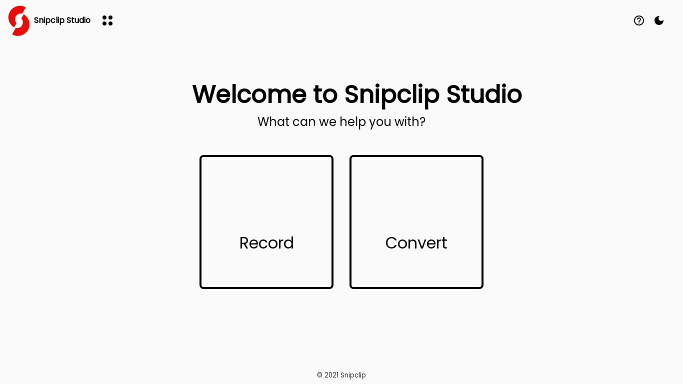 Snipclip Record Landing page