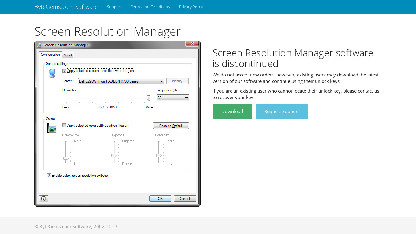 Screen Resolution Manager Landing page