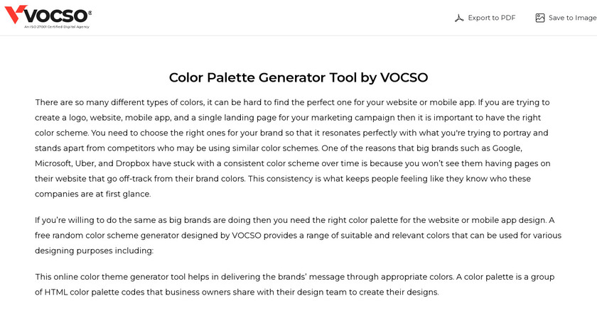 Vocso Color Palette Generator Landing Page