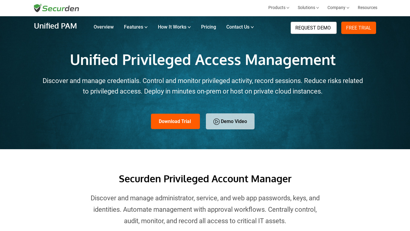 Securden Unified PAM Landing page