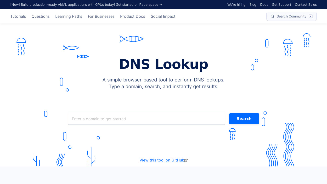 Digitalocean DNS Lookup Landing page