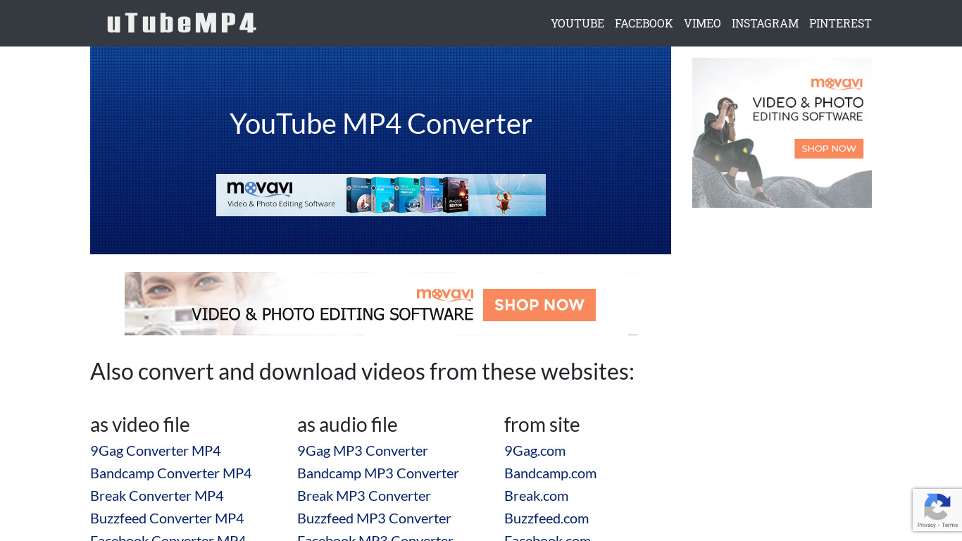 UTube MP4 Landing page