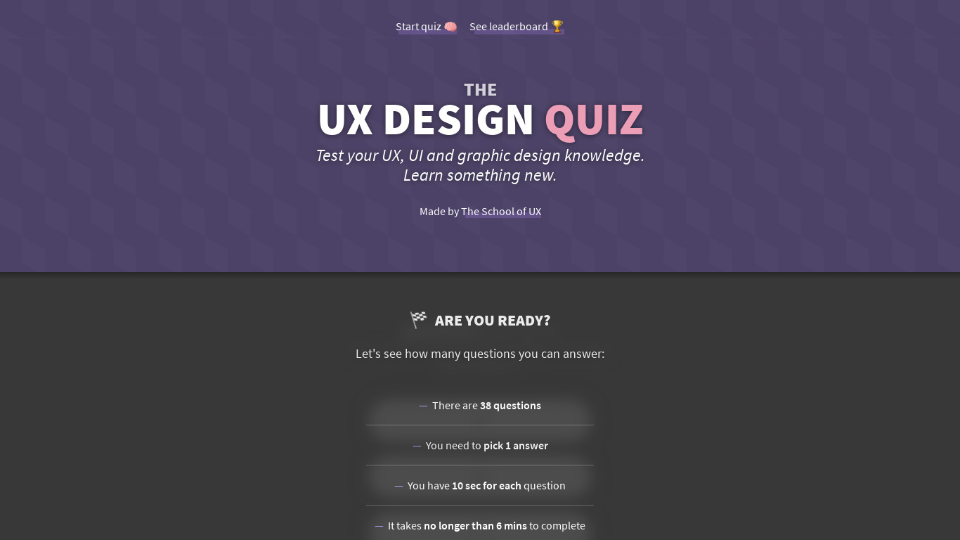 The Design Quiz Landing page