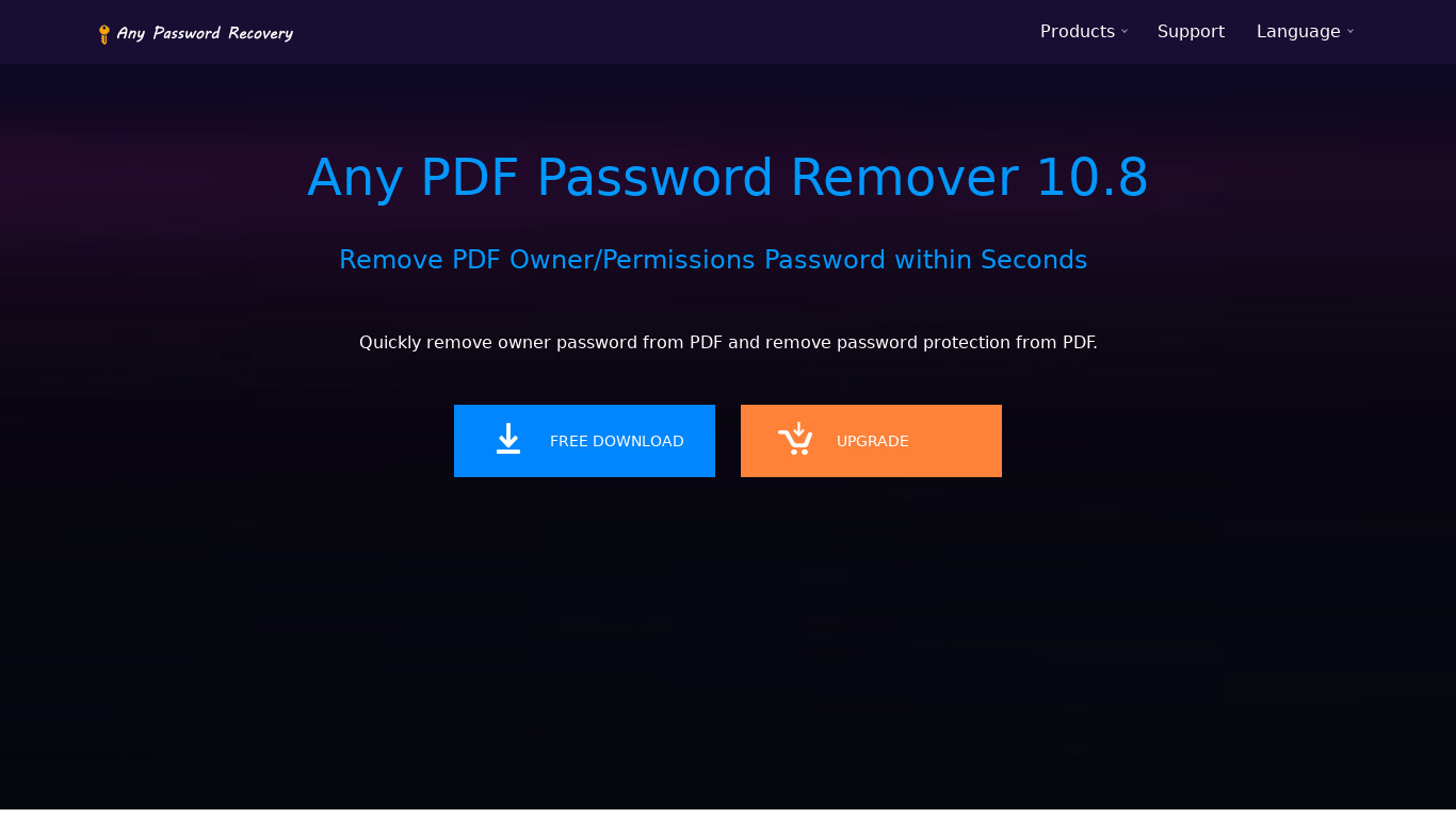 Any PDF Password Remover Landing page
