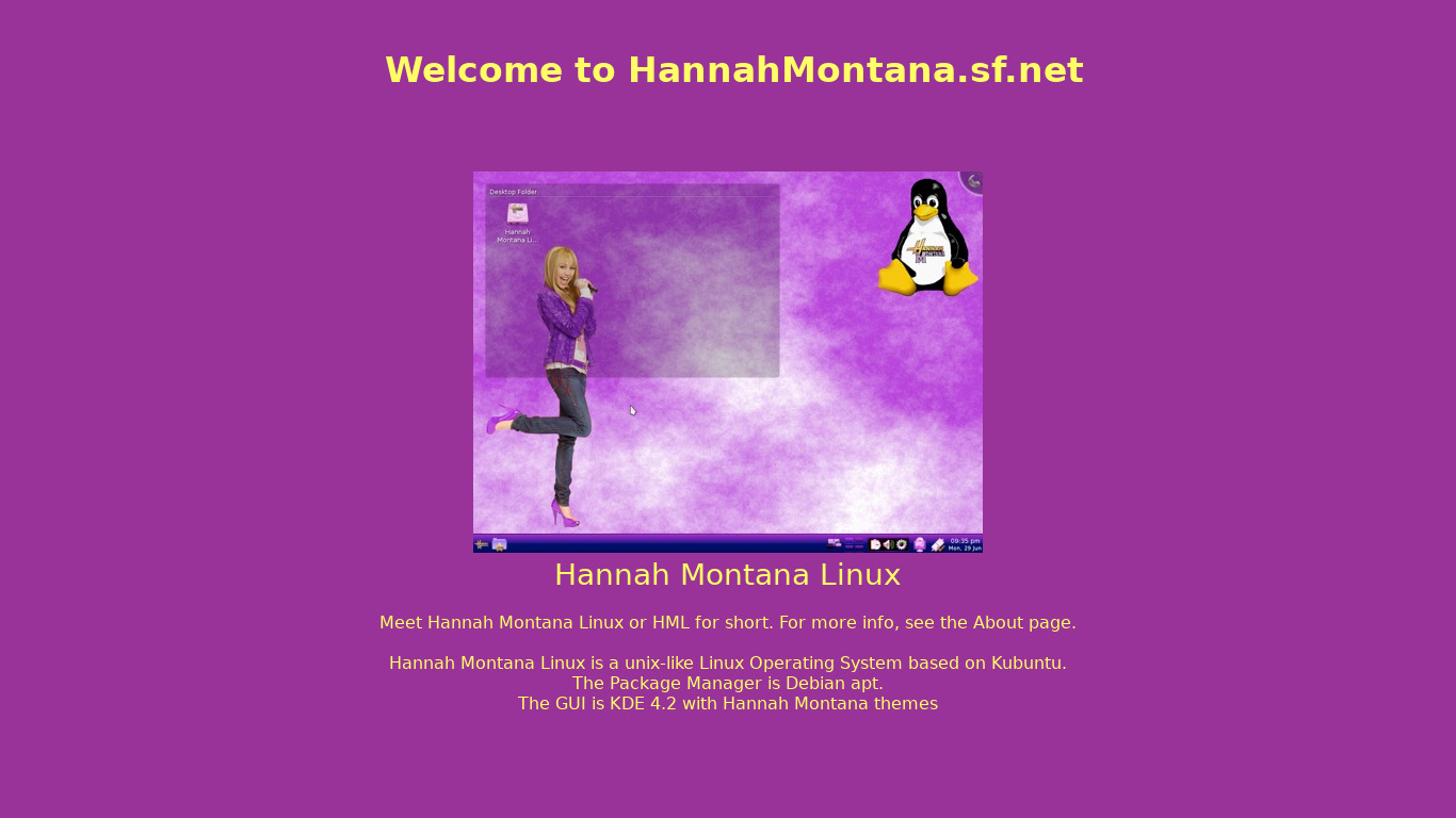 Hannah Montana Linux Landing page