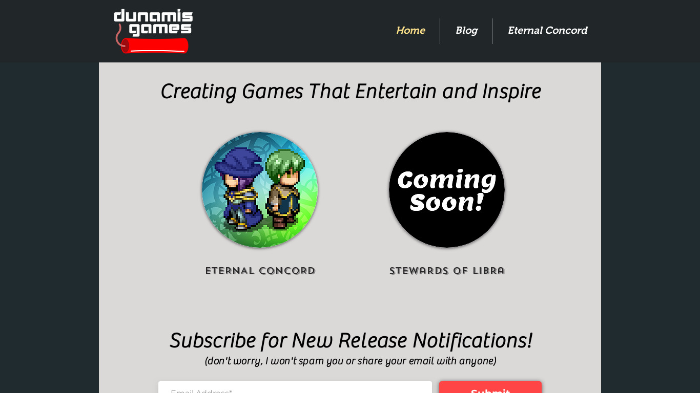 Eternal Concord Landing page