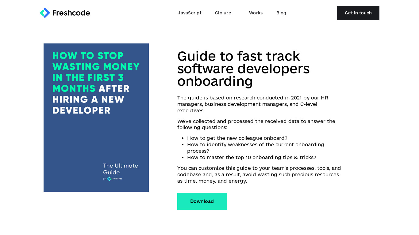 Fast Track Developers Onboarding Landing page