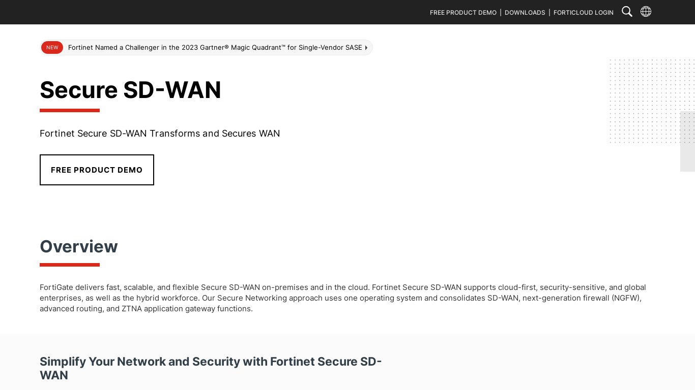 Fortigate Secure SD-WAN Landing page