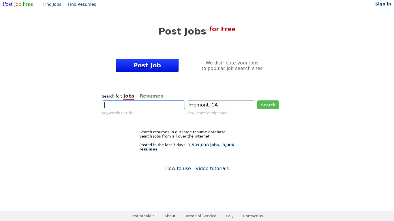 PostJobFree Landing page