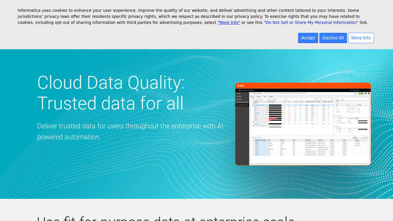 Informatica Cloud Data Quality Landing page