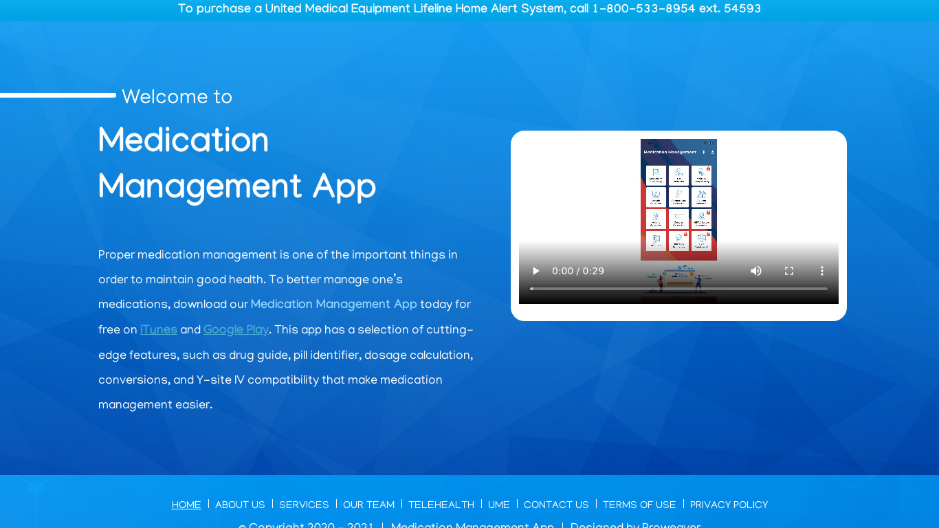 Medication Management By UME Landing page