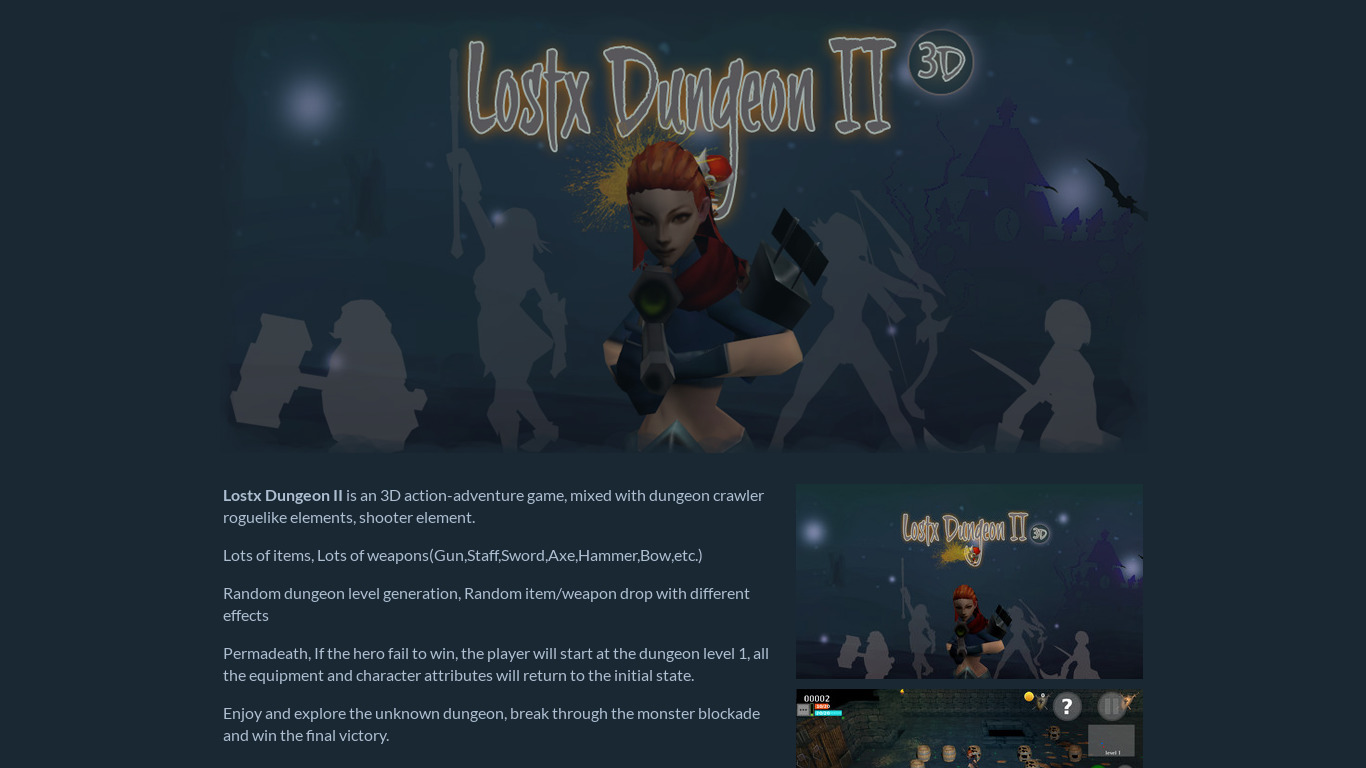 Lostx Dungeon II Landing page