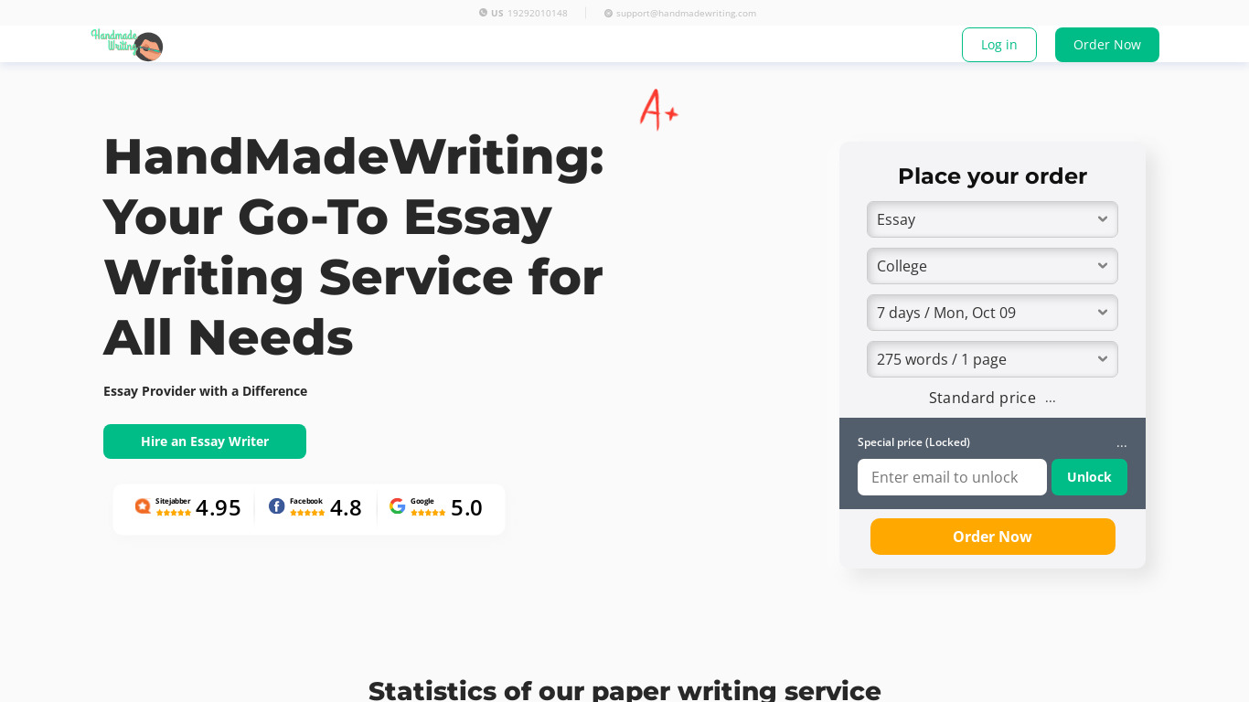 HandMadeWritings Landing page