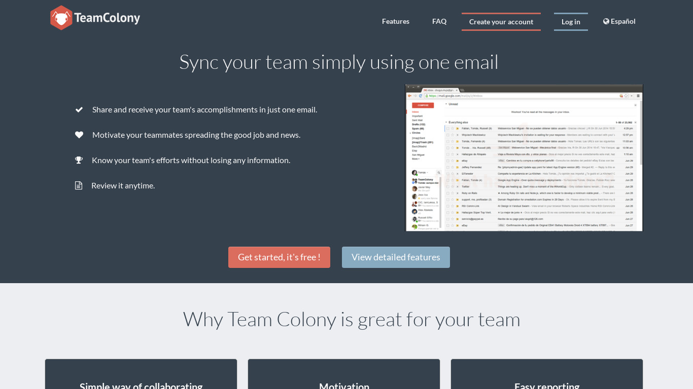 TeamColony Landing page
