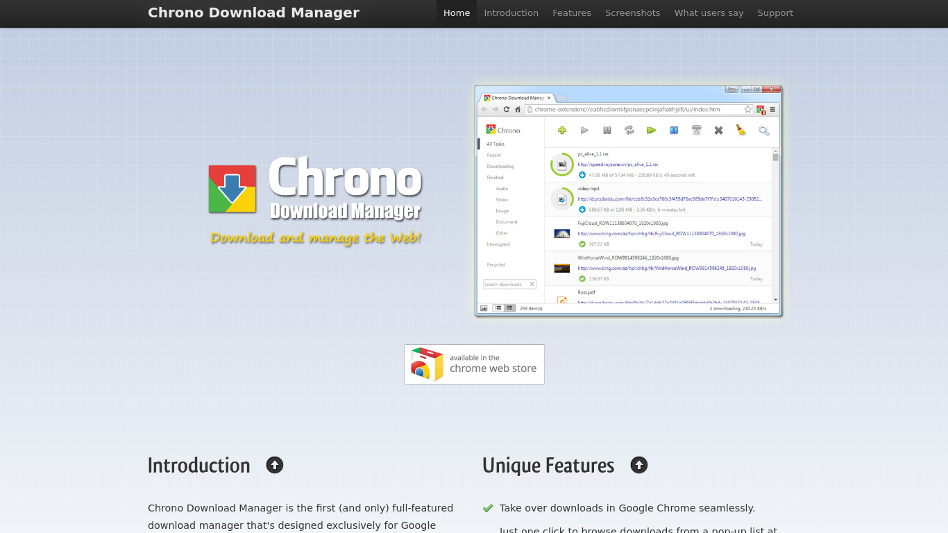 Chrono Download Manager Landing page