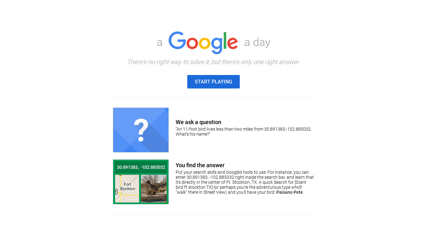 A Google a Day Landing page
