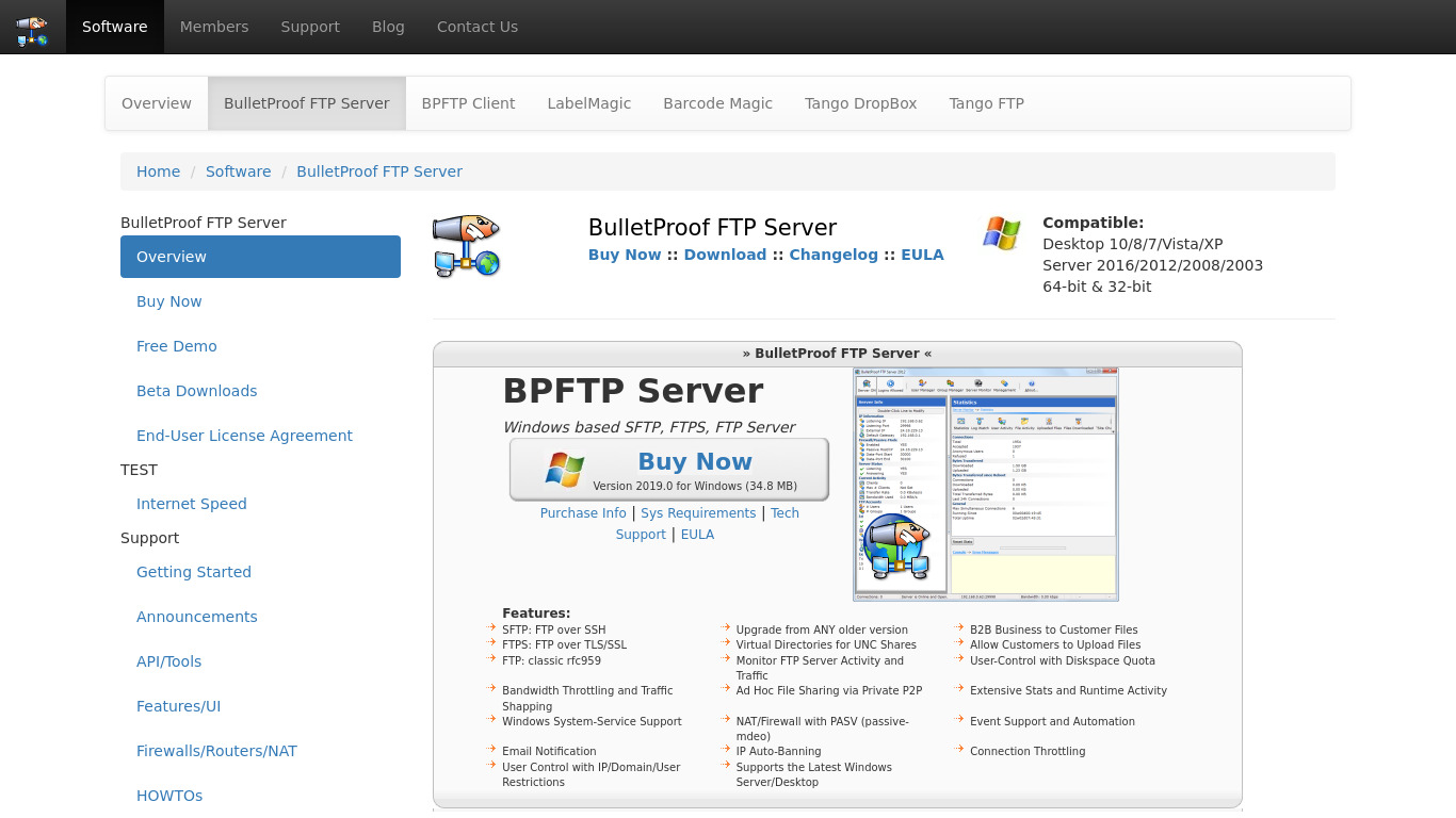 BulletProof FTP Server Landing page