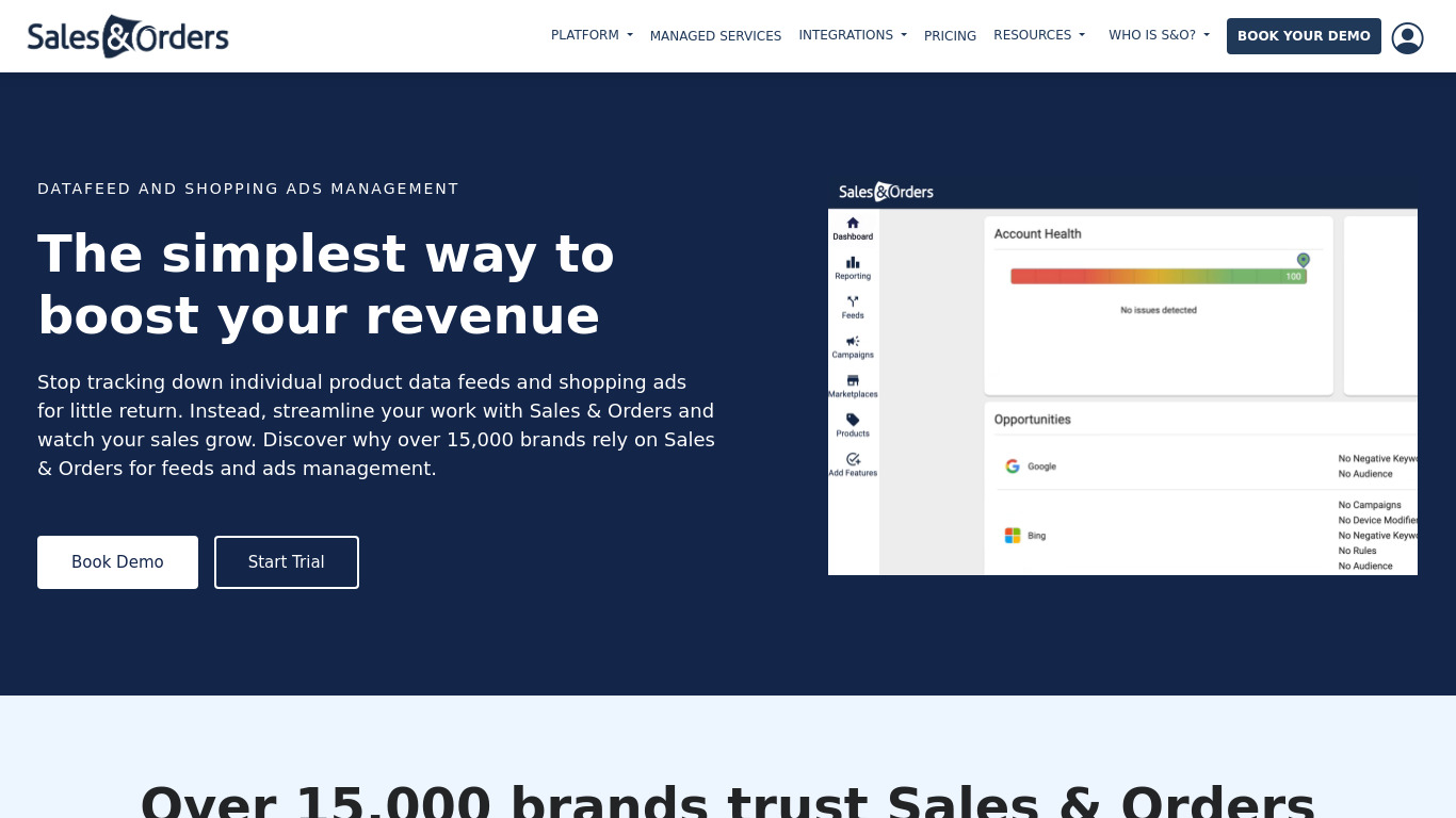 Sales and Orders Landing page