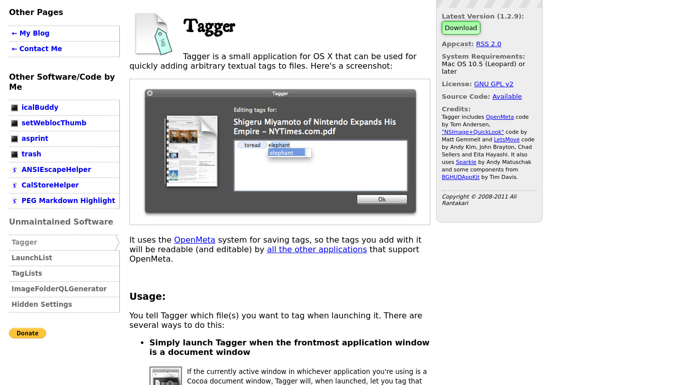 Tagger Landing page