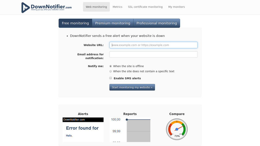 DownNotifier.com Landing Page