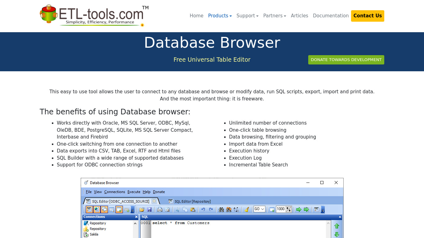 Database Browser Landing page