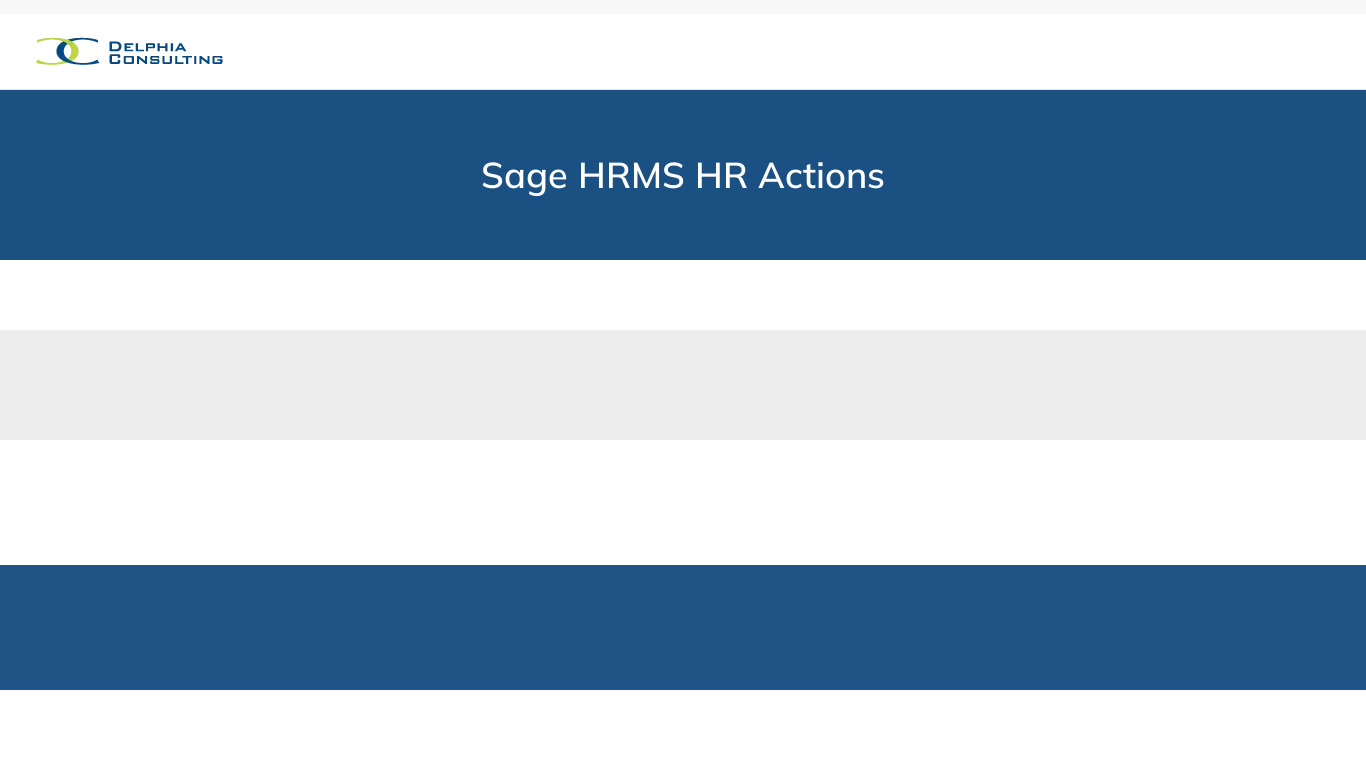 Sage HRMS HR Actions Landing page
