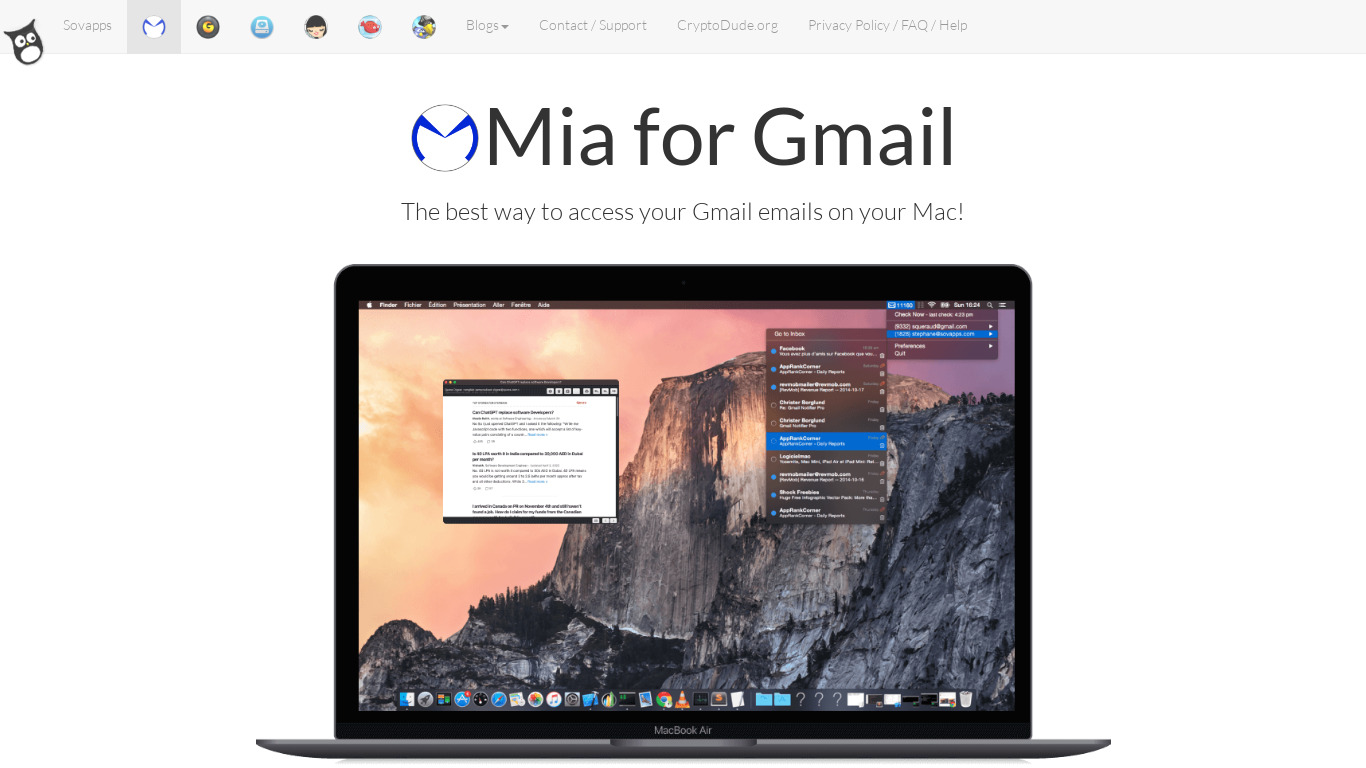 Mia for Gmail Landing page