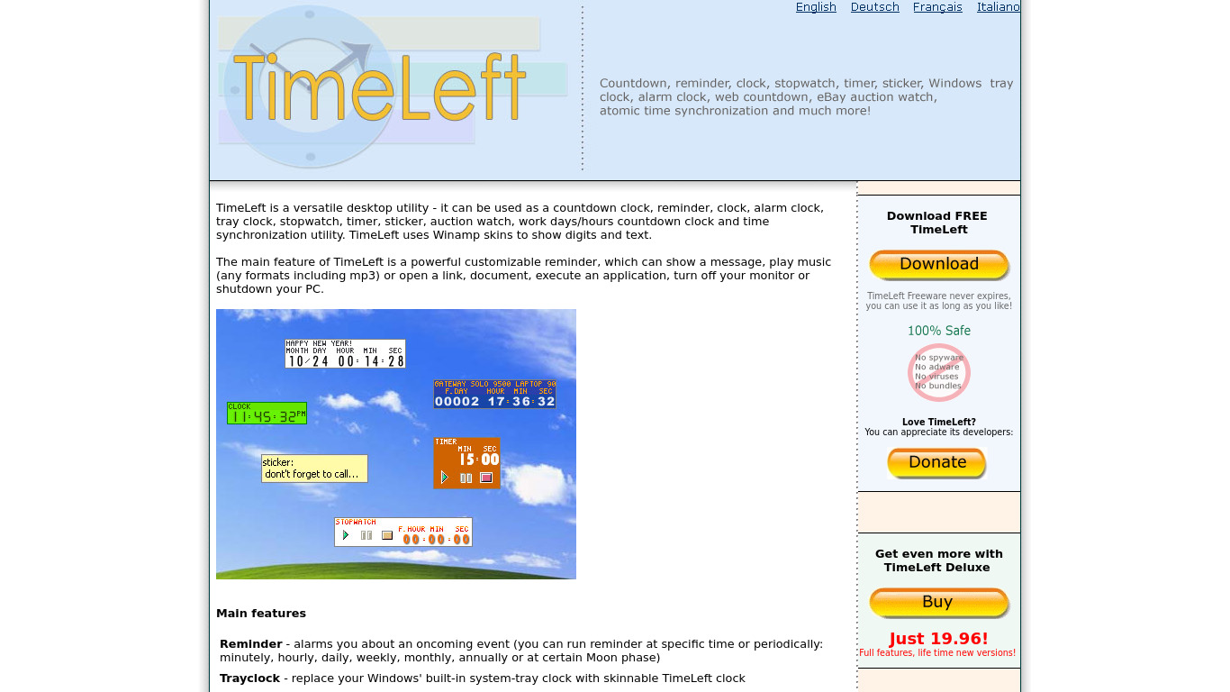 TimeLeft Landing page