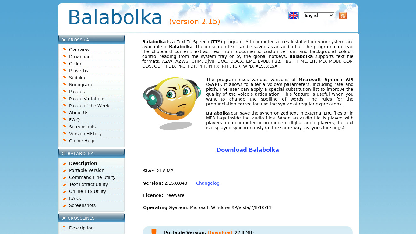 Balabolka Landing page