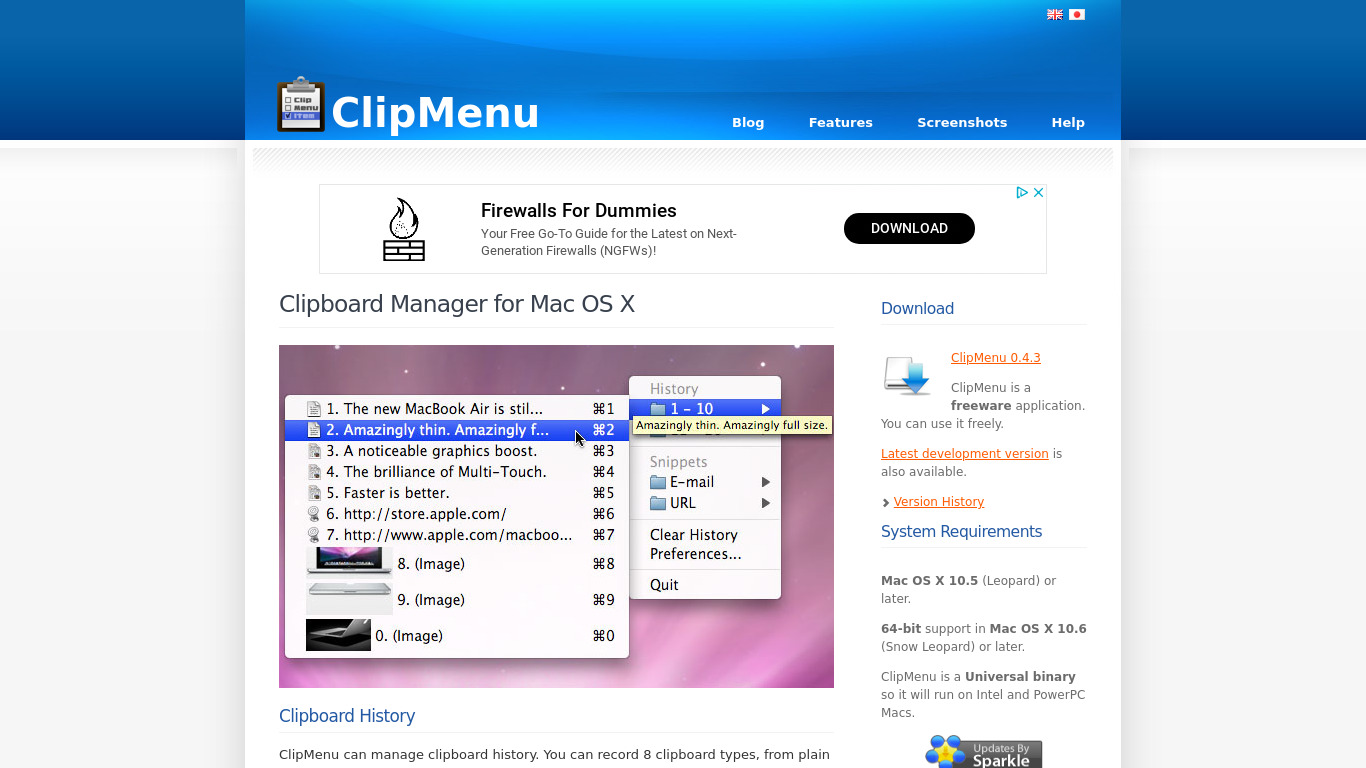 ClipMenu Landing page