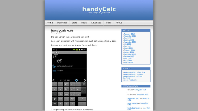 handyCalc Landing Page
