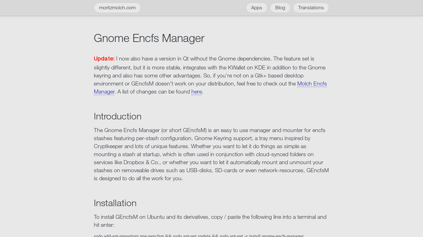 Gnome Encfs Manager Landing Page