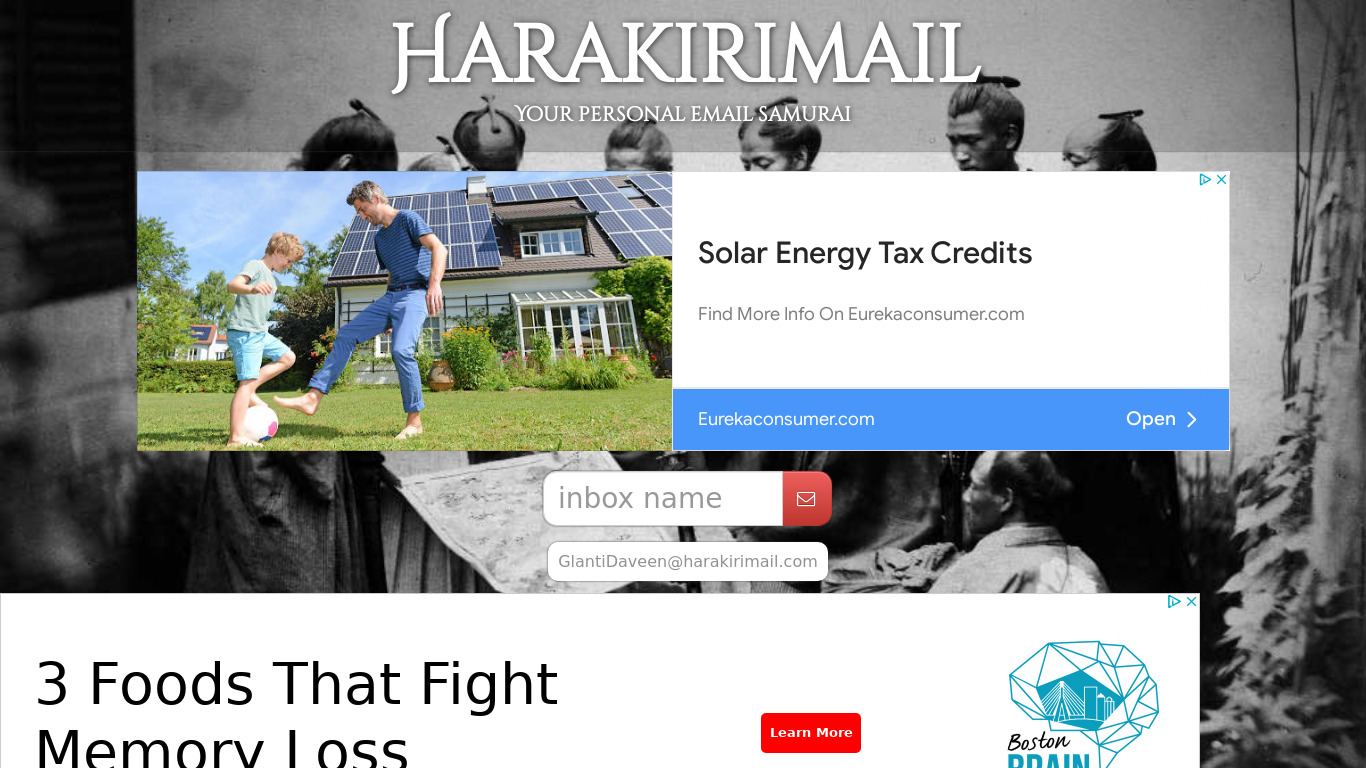 Harakirimail Landing page