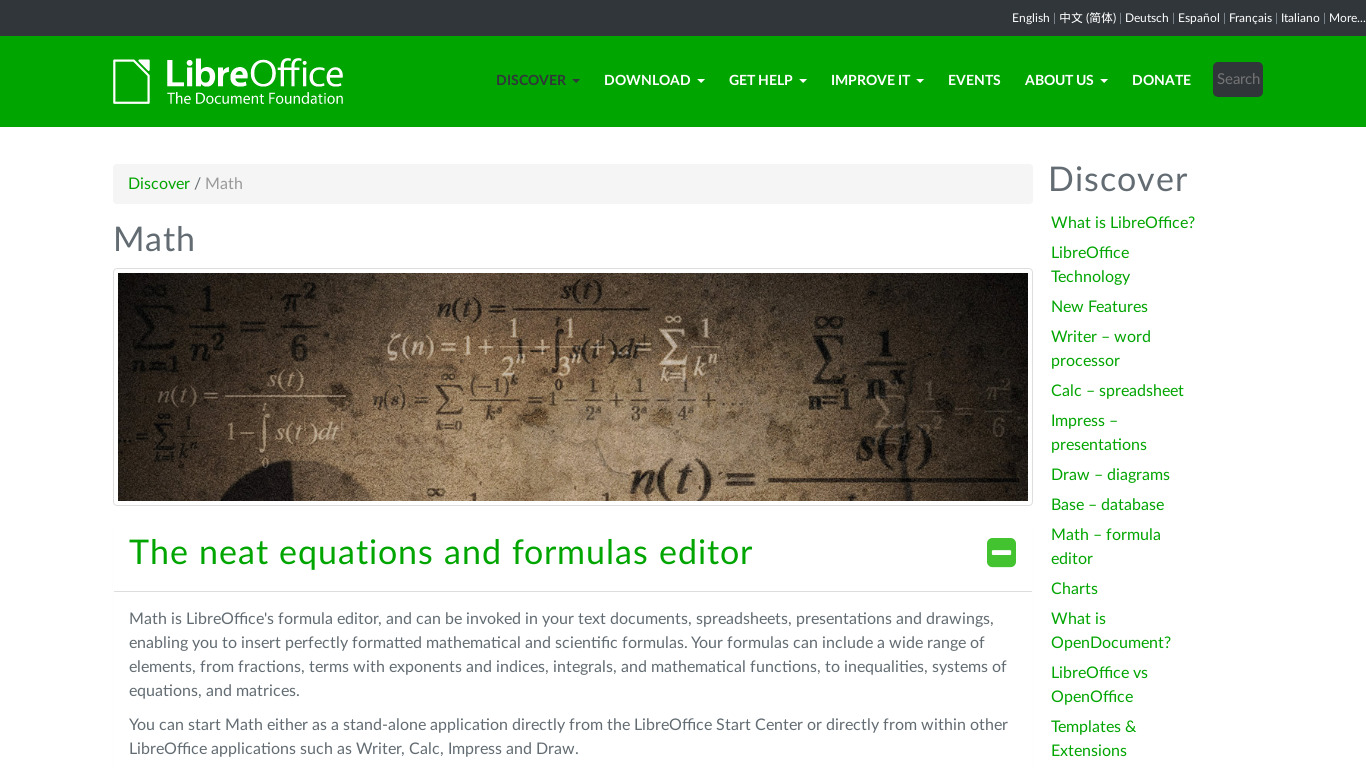 LibreOffice - Math Landing page