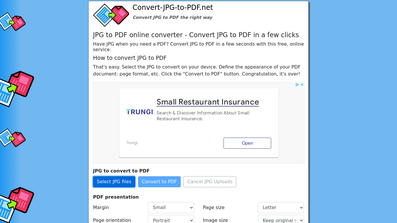 Convert-JPG-to-PDF.net Landing page