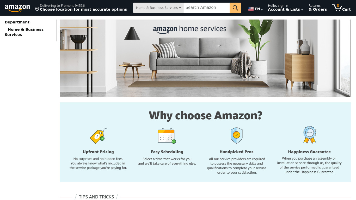 Amazon Home Services Landing page