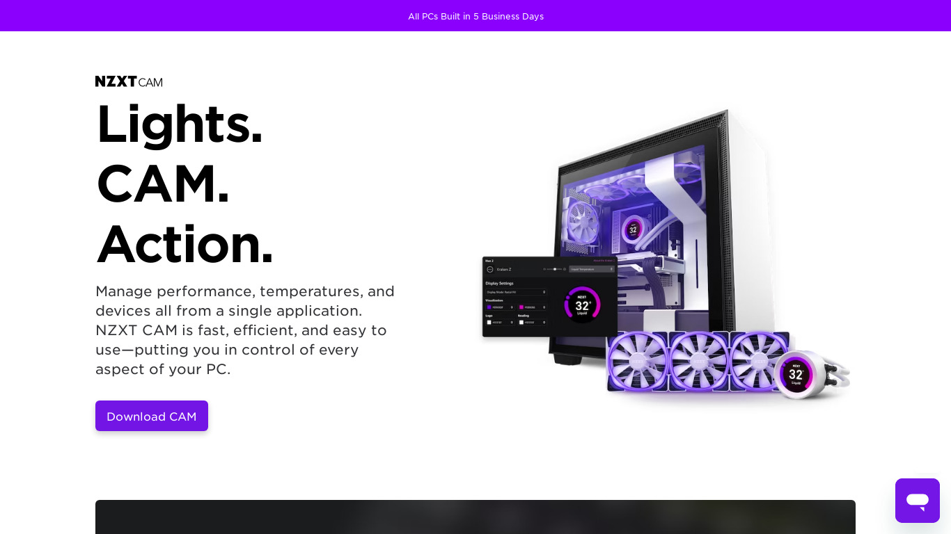 NZXT CAM Landing page