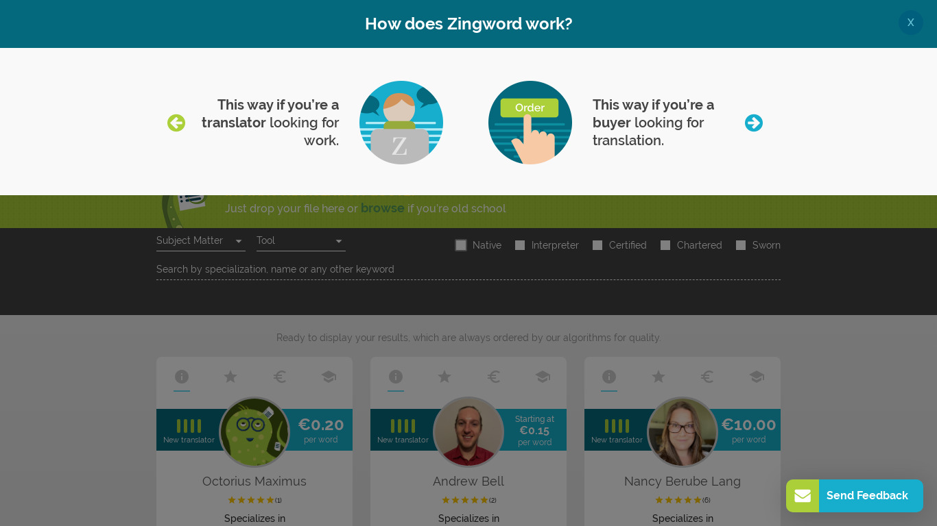ZingWord Landing page