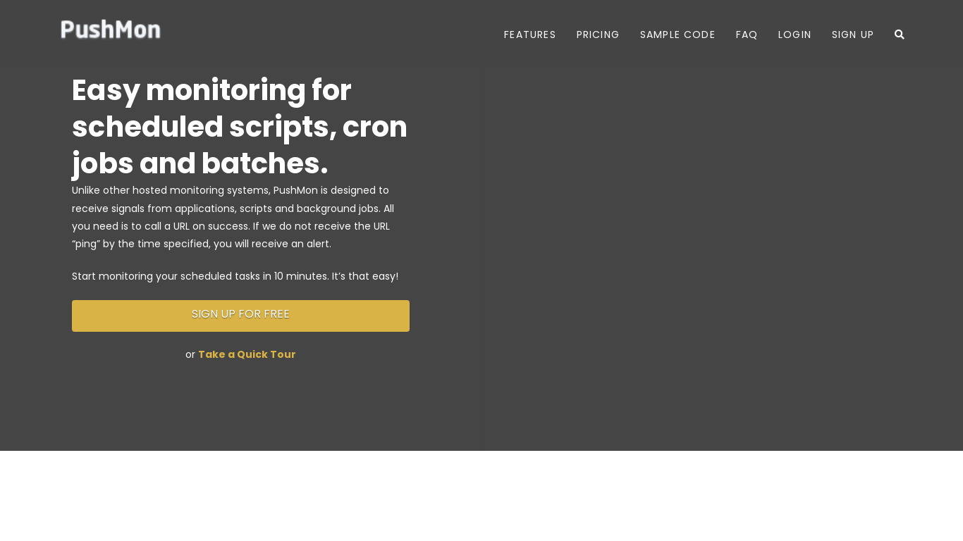 PushMon Landing page