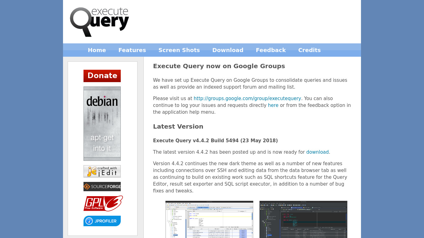 Execute Query Landing page