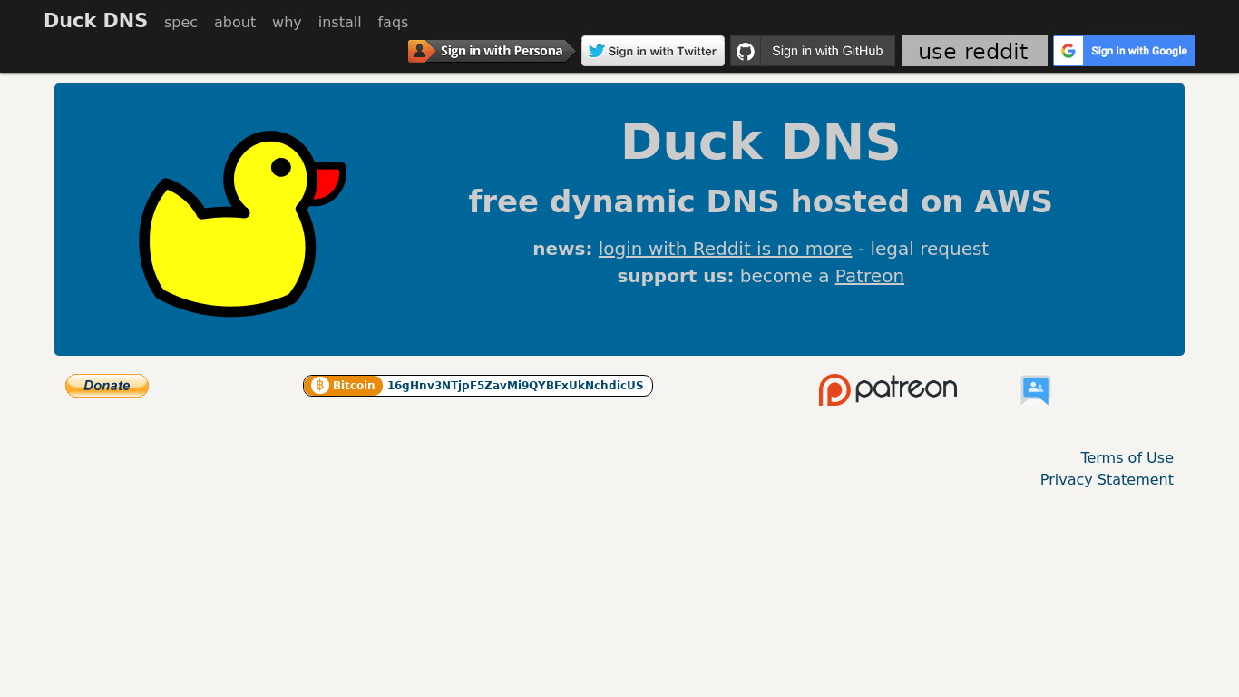 Duck DNS Landing page