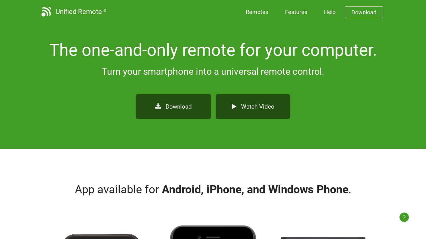Unified Remote Landing page