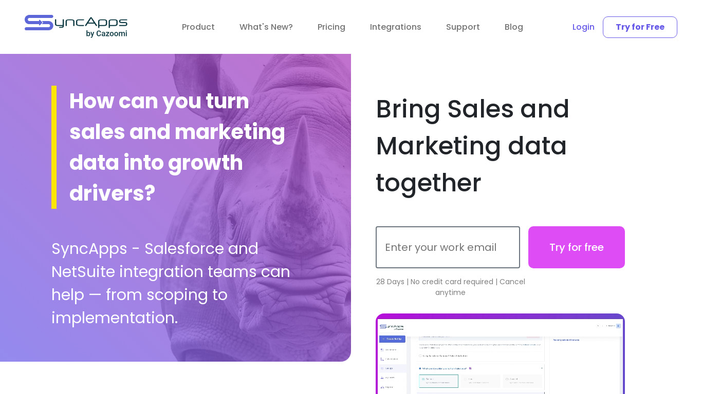 SyncApps Landing page